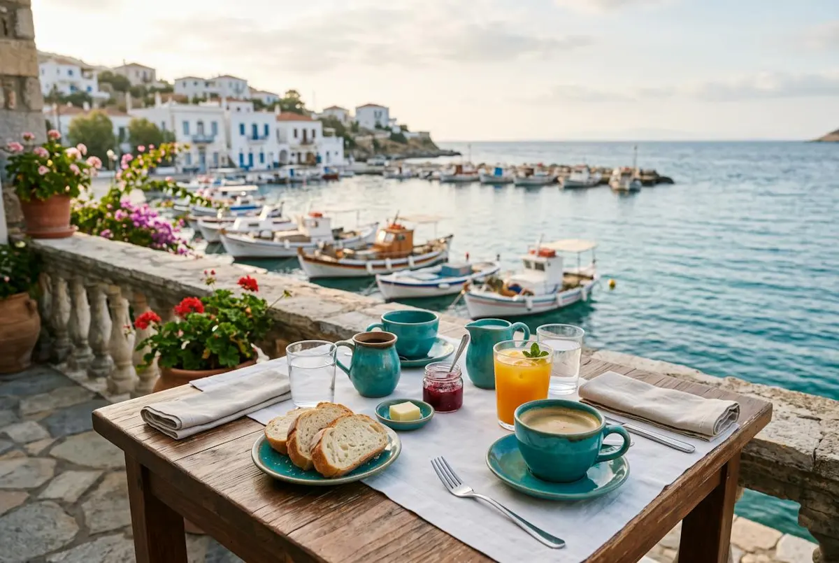 La terrasse sur le port — le petit-déjeuner en terrasse, face au port